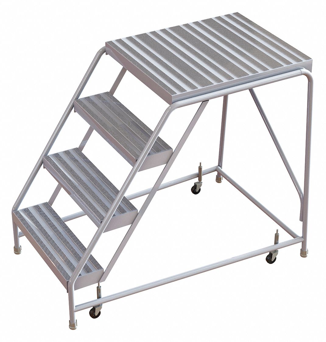 Rolling Ladder, 4 Step, Aluminum, Ribbed