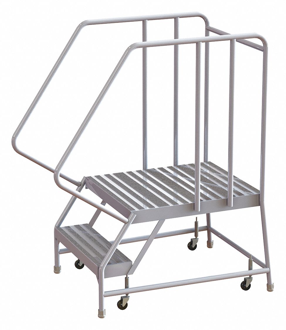 Rolling Ladder, 2 Step, Aluminum, Ribbed