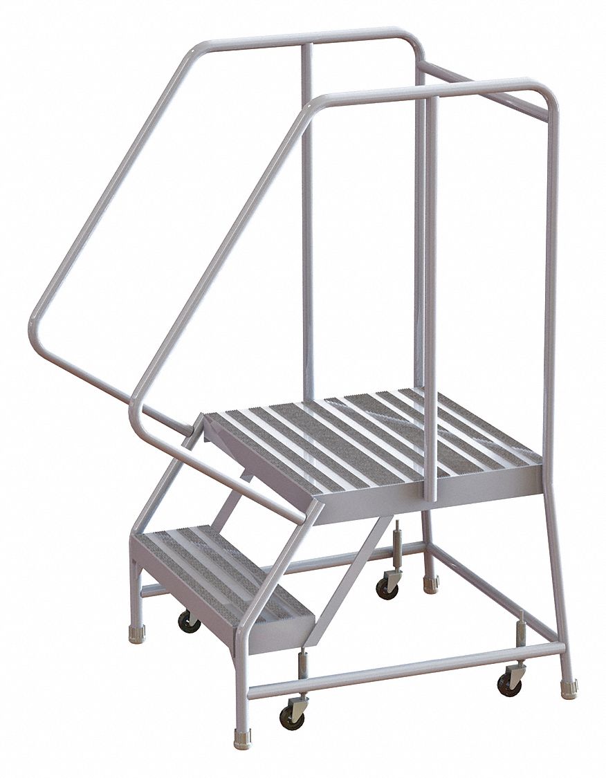 Rolling Ladder: 1.7 ft Platform Ht, Assembled, Aluminum, Wt-Actuated, Ribbed, 29 in x 30 in