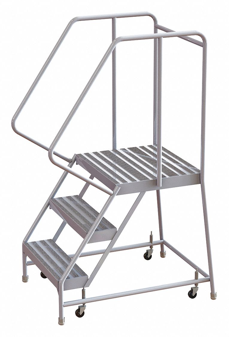 Rolling Ladder, 3 Step, Aluminum, Ribbed