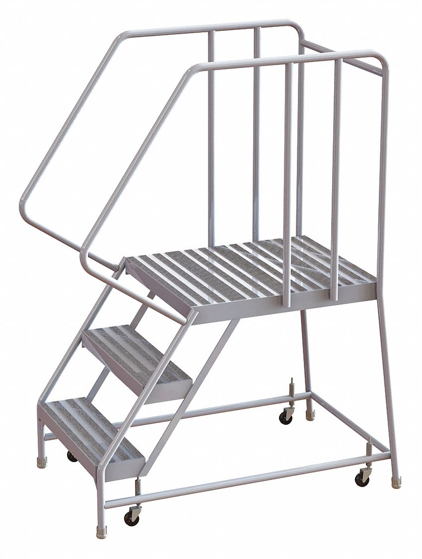 Rolling Ladder, 3 Step, Aluminum, Ribbed