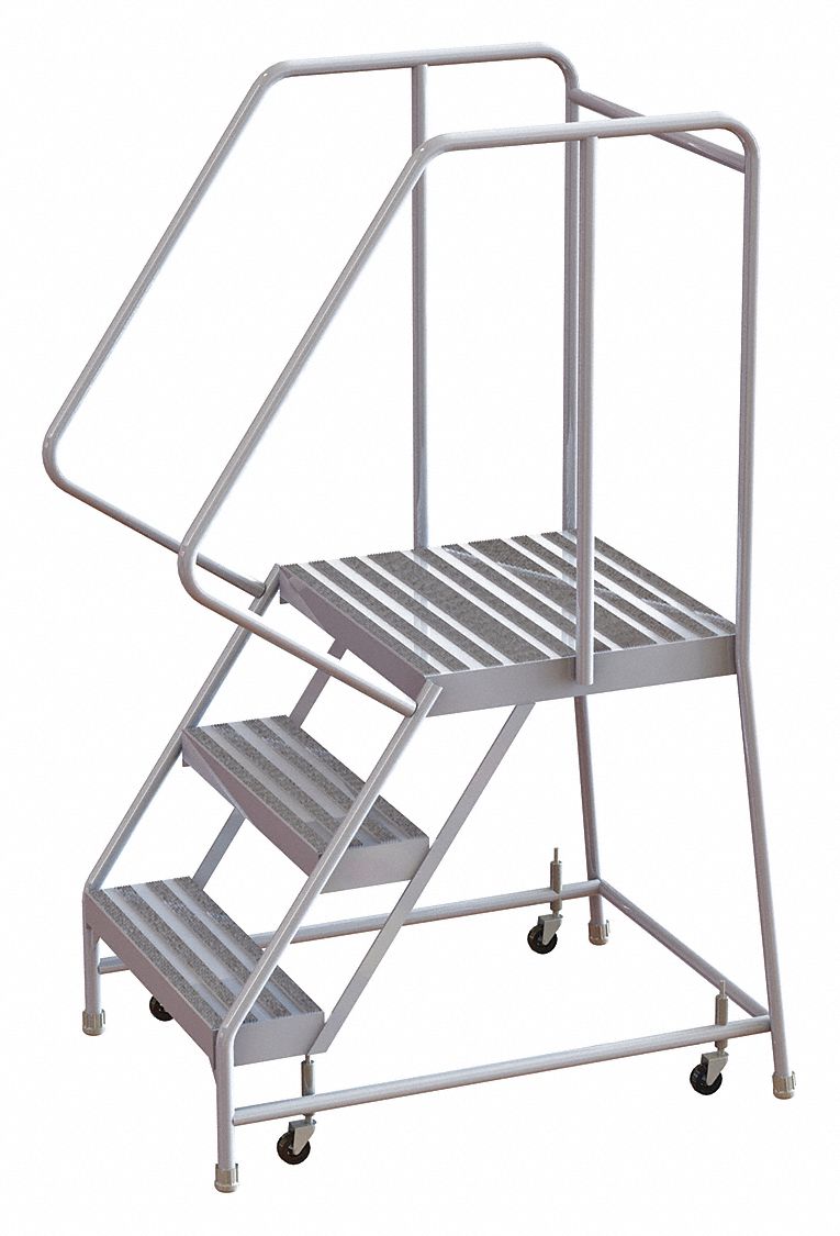 Rolling Ladder: 2.5 ft Platform Ht, Assembled, Aluminum, Wt-Actuated, Ribbed, 29 in x 38 in