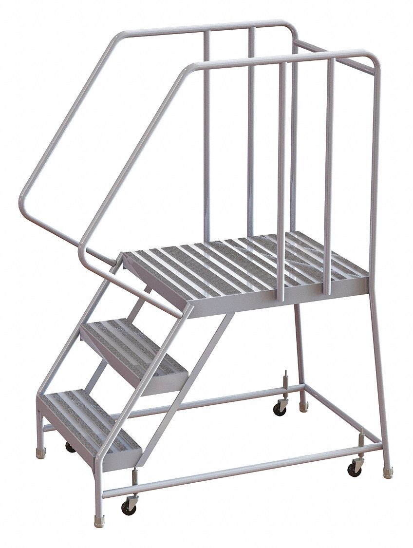 Rolling Ladder: 2.5 ft Platform Ht, Assembled, Aluminum, Wt-Actuated, Ribbed, 29 in x 45 in