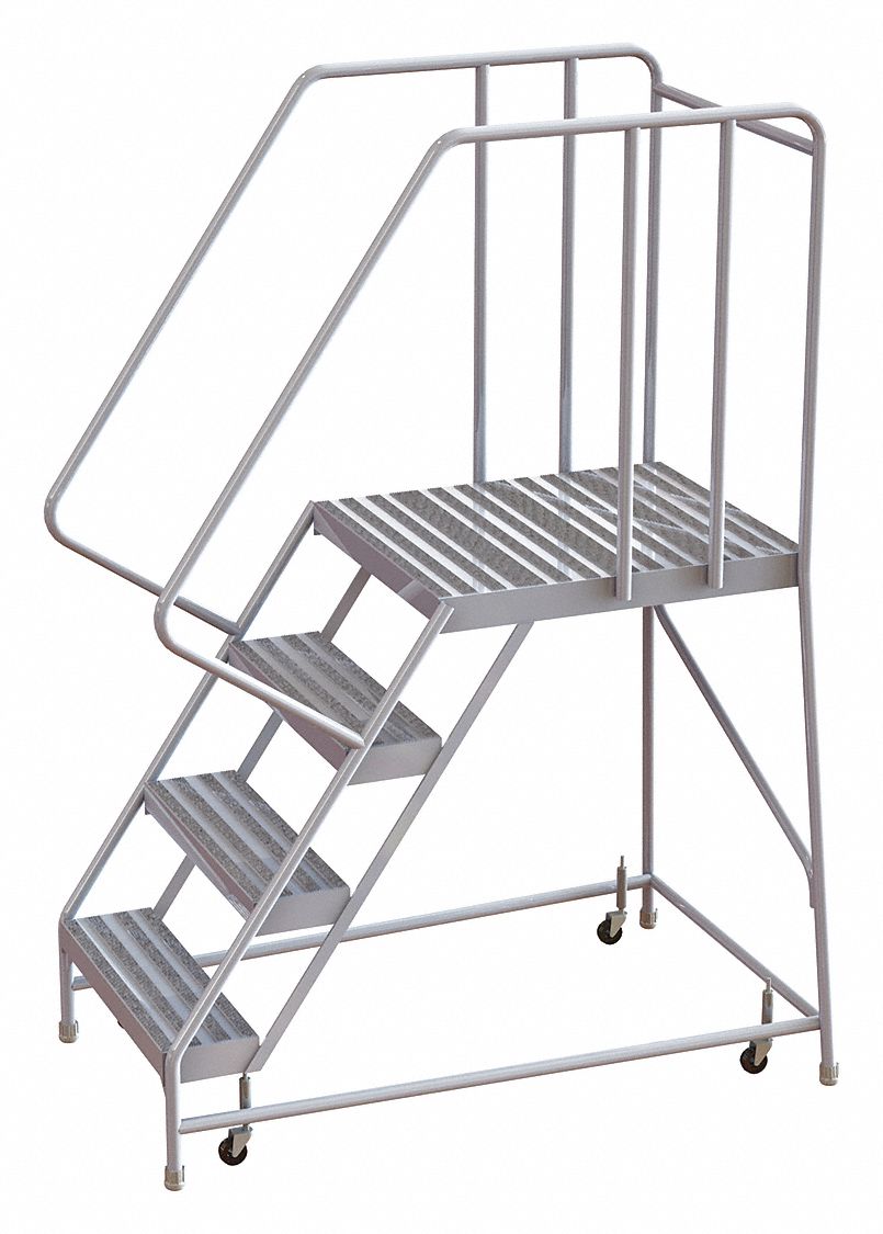 Rolling Ladder, 4 Step, Aluminum, Ribbed