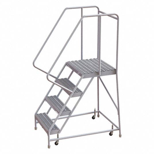 Tri Arc 4 Step Rolling Ladder Serrated Step Tread 72 In Overall