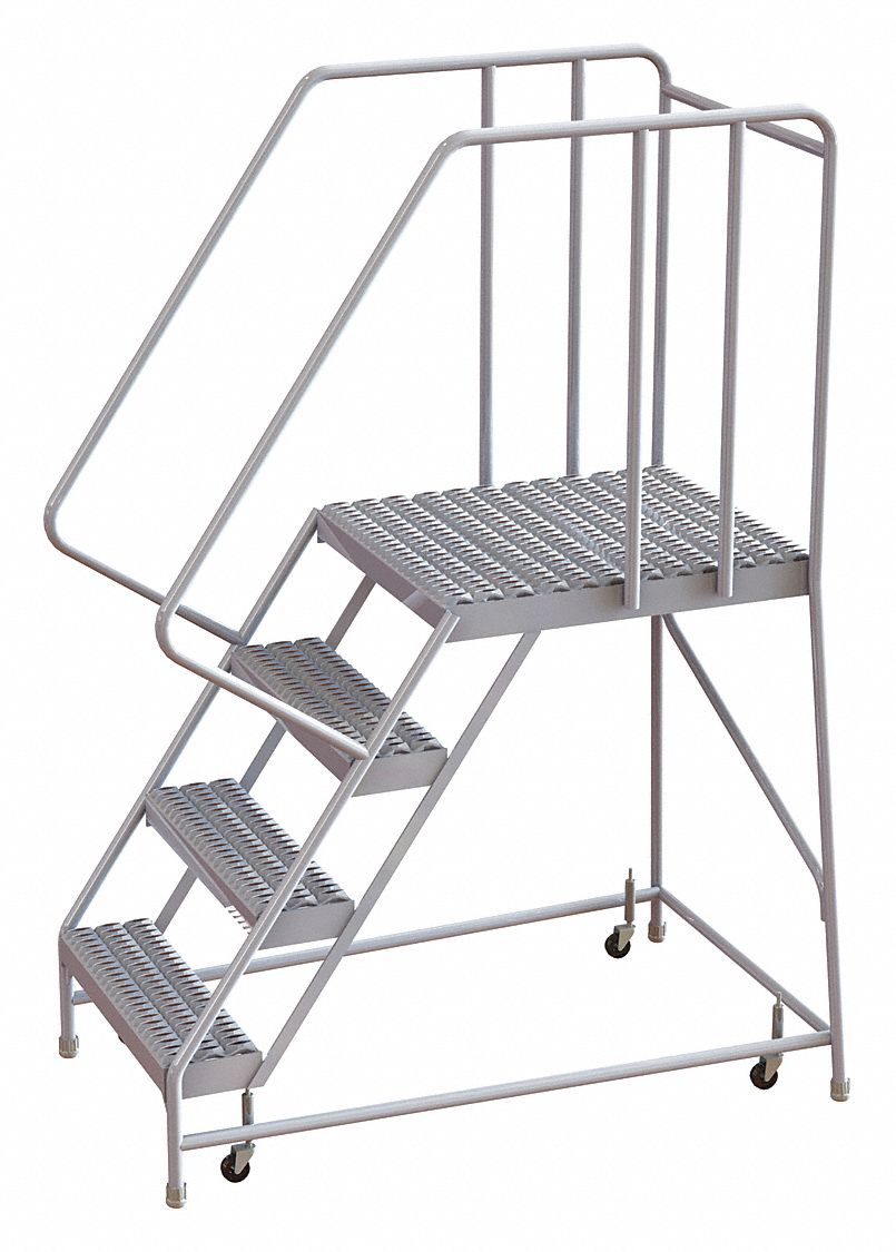 Rolling Ladder: 3.3 ft Platform Ht, Assembled, Aluminum, Wt-Actuated, Serrated