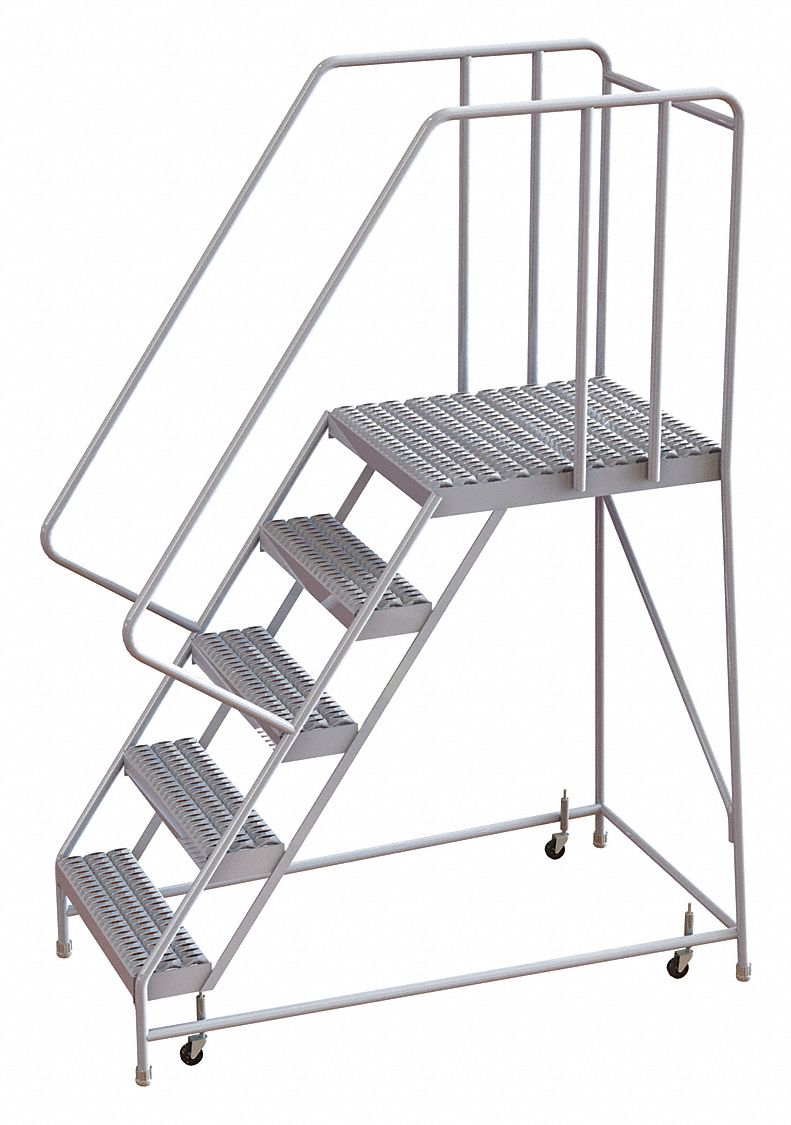Rolling Ladder, 5 Step, Aluminum, Serrated