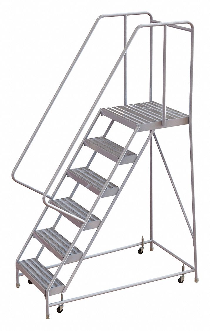Rolling Ladder, 6 Step, Aluminum, Ribbed