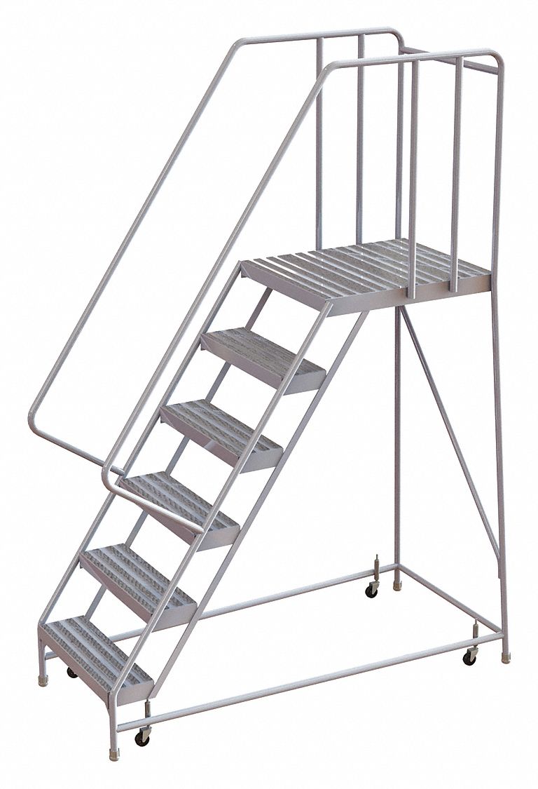 Rolling Ladder, 6 Step, Aluminum, Ribbed