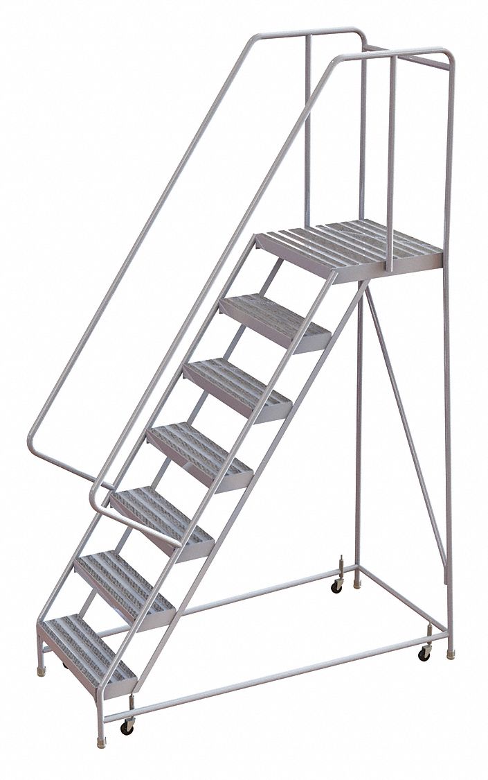 Rolling Ladder, 7 Step, Aluminum, Ribbed