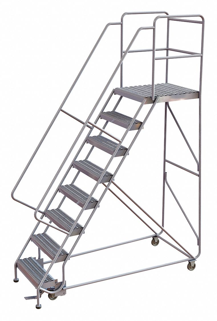 Tri-arc 8-step Rolling Ladder, Serrated Step Tread, 112 In Overall 