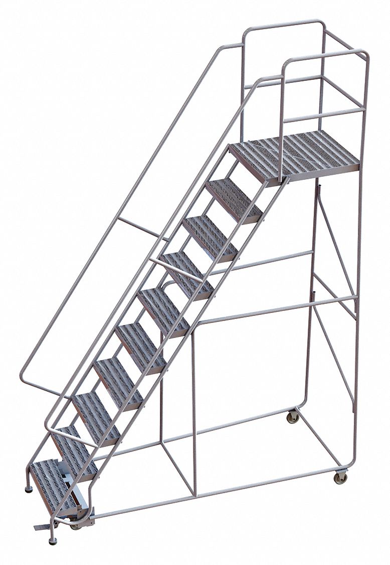 Rolling Ladder: 8.3 ft Platform Ht, Assembled, Aluminum, Manual Lock, Ribbed, 36 in x 79 in