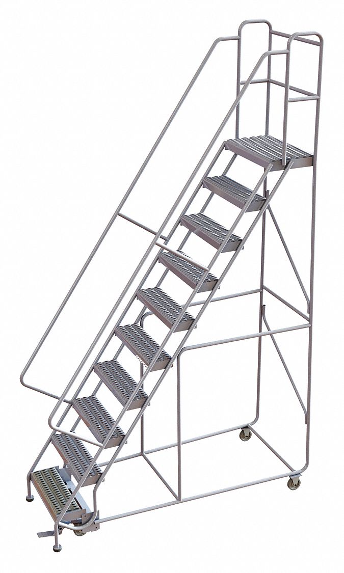 Rolling Ladder: 8.3 ft Platform Ht, Assembled, Aluminum, Manual Lock, Serrated