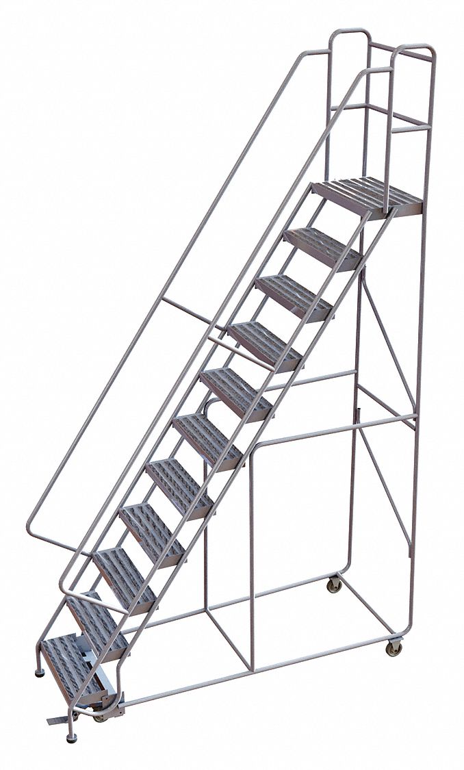 Rolling Ladder: 9.2 ft Platform Ht, Assembled, Aluminum, Manual Lock, Ribbed, 38 in x 86 in