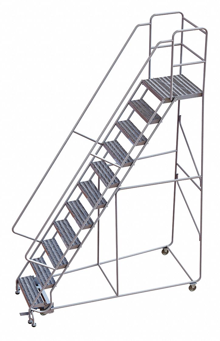 Rolling Ladder, 11 Step, Aluminum, Ribbed