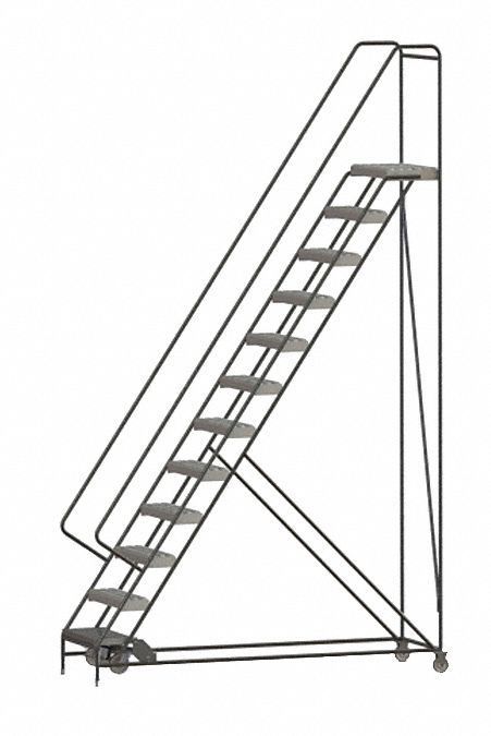 TRI-ARC 12-Step Rolling Ladder, Serrated Step Tread, 156