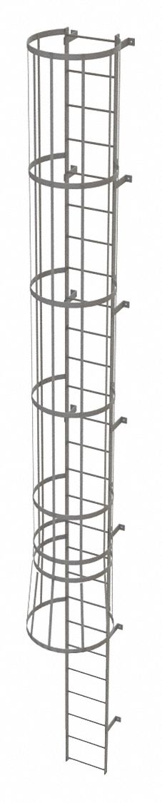 Fixed Ladder with Safety Cage: 26 ft Overall Ht, 18 in Overall Wd, Steel, 27 Rungs