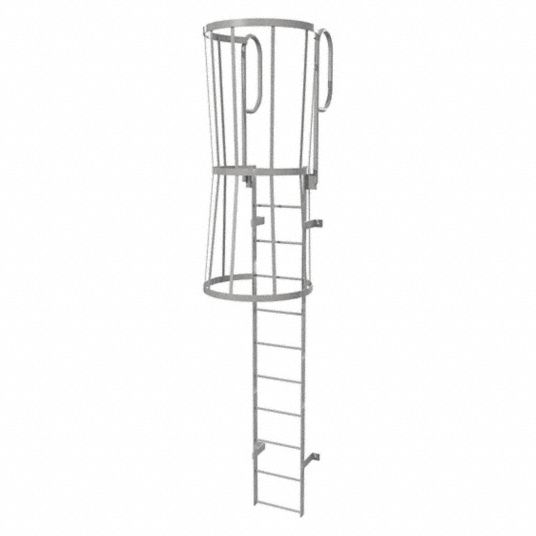 TRI-ARC 14 ft Steel Fixed Ladder with Safety Cage, Top Exit, 500 lb ...