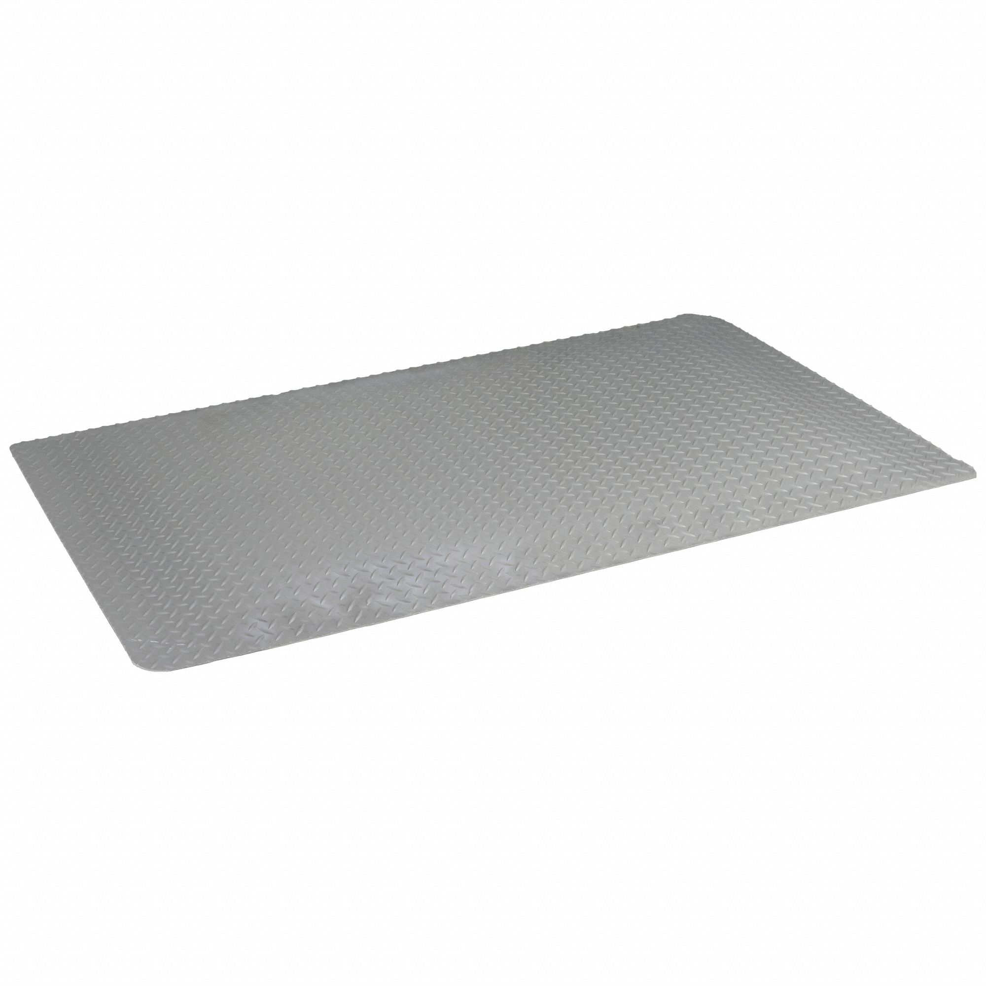 Antifatigue Mat: Diamond Plate, 3 ft x 5 ft, 1 in Thick, Gray, Vinyl over PVC Foam, Beveled Edge