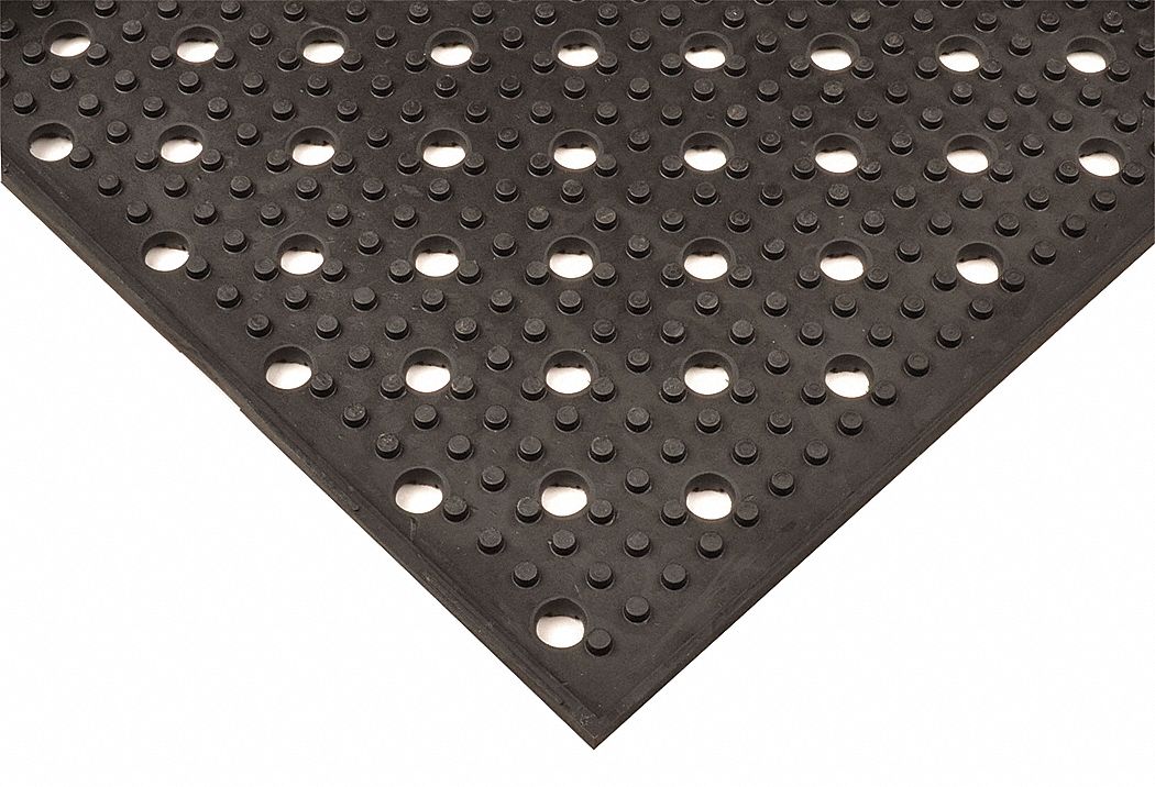 ANTIFATIGUE MAT, ANTIMICROBIAL, 3X8 FT, ⅜ IN THICK, RAISED NUBS, BLK, NATURAL RUBBER