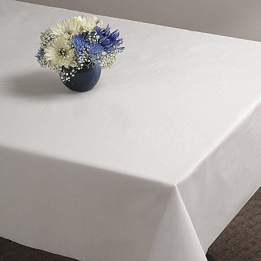 Table Cover: Rectangular, Plastic, 108 in Lg, 54 in Wd, Table Cover, White, 12 PK
