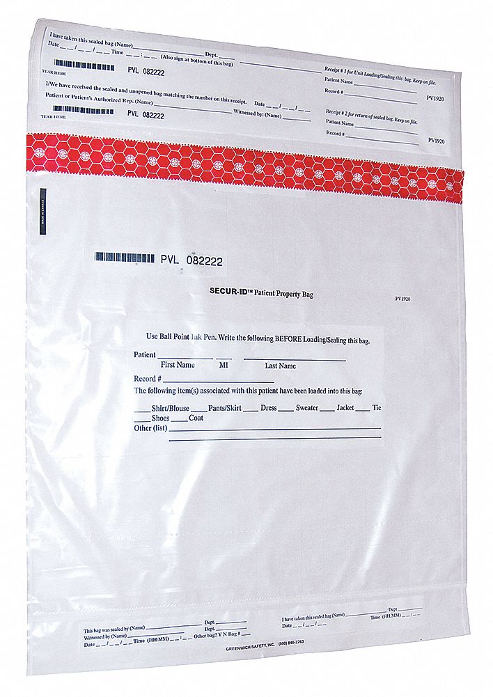 Personal Property Bag: 19 x 20 in Dimensions, Includes Large Patient Propery Bag, 250 PK