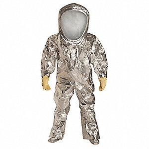 ENCAPSULATED SUIT, LEVEL A, EXPANDED BACK, FRONT ENTRY, FACE SHIELD, SILVER, X-LRG, NOMEX/KEVLAR