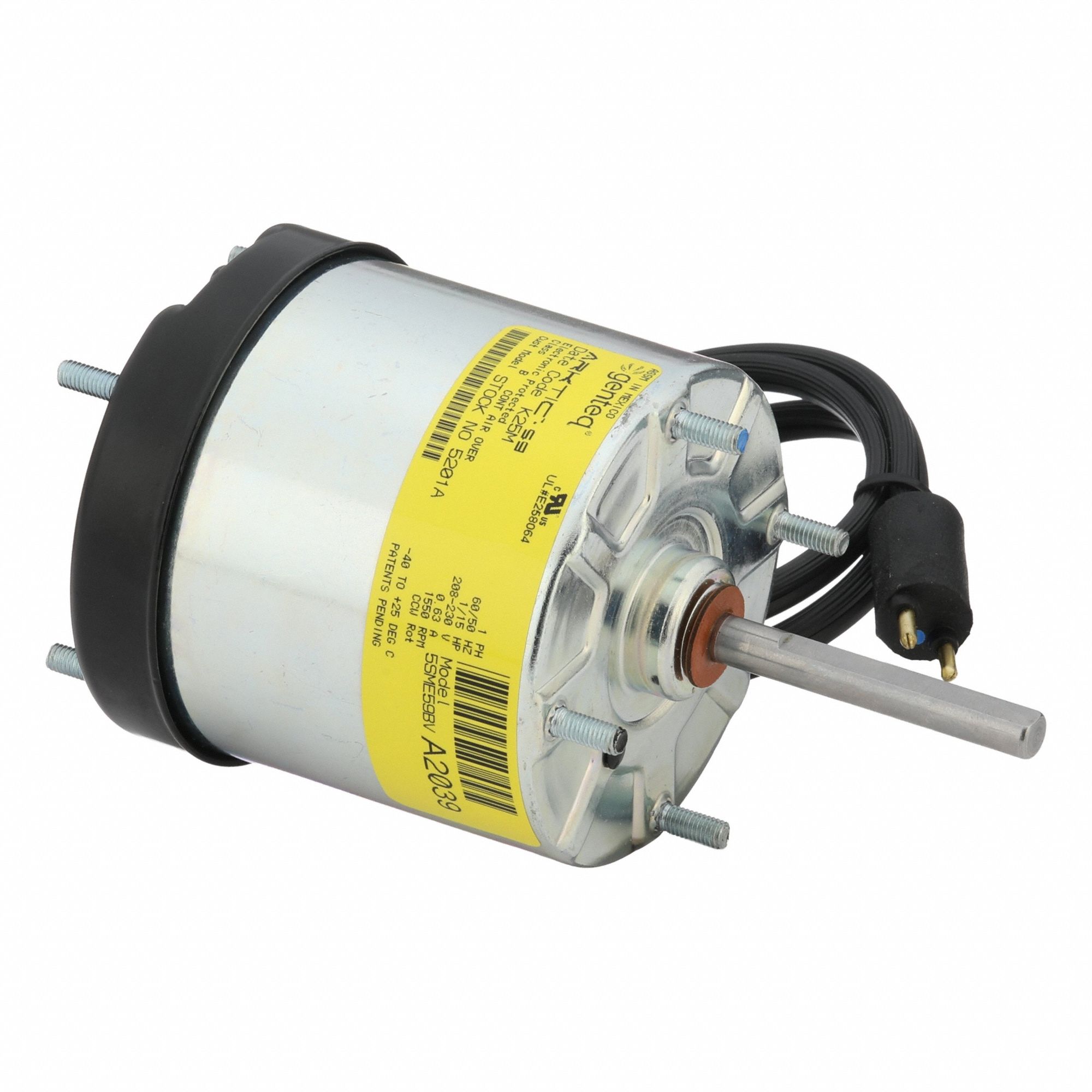 MORRILL Direct Drive Blower Motor: Arktic® 59, 3.3 Frame Size, Stud, ECM, Totally Enclosed Air-Over (MPN 5201A). Key specifications — Brand: MORRILL; Manufacturer Part Number: 5201A; ECM Motor Type: Constant RPM; For Motor Replacement: PSC Direct-Drive Induction Motor; Frame Size: 3.3; Full Load Amps @ 60 Hz: 0.63 A; Includes User Interface: No; Nameplate RPM @ 60 Hz: 1,550 RPM.