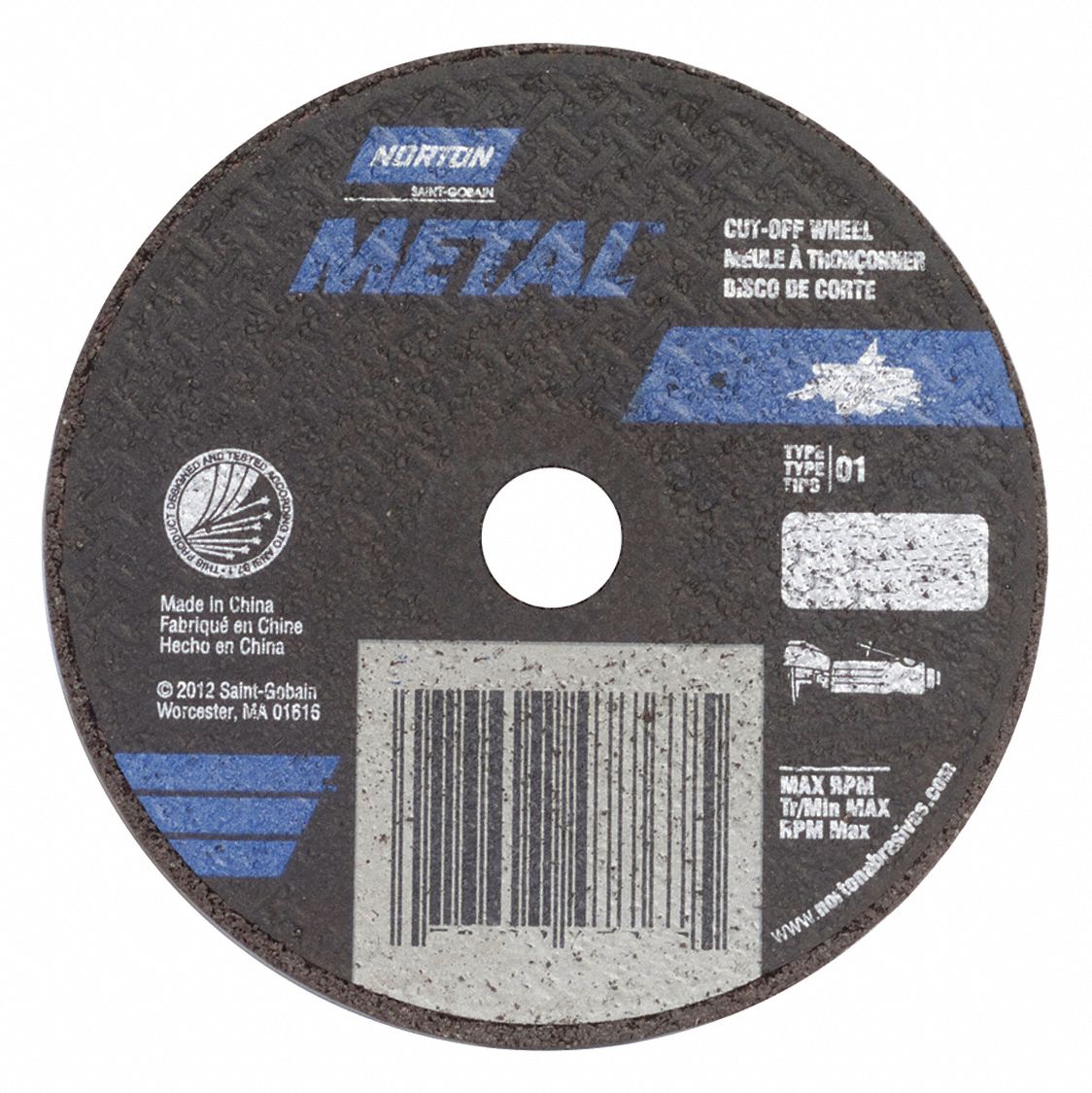 ABRASIVE CUT-OFF WHEEL, TYPE 1, 3 IN X 0.035 IN X ⅜ IN, ALUMINUM OXIDE, 60 GRIT, METAL