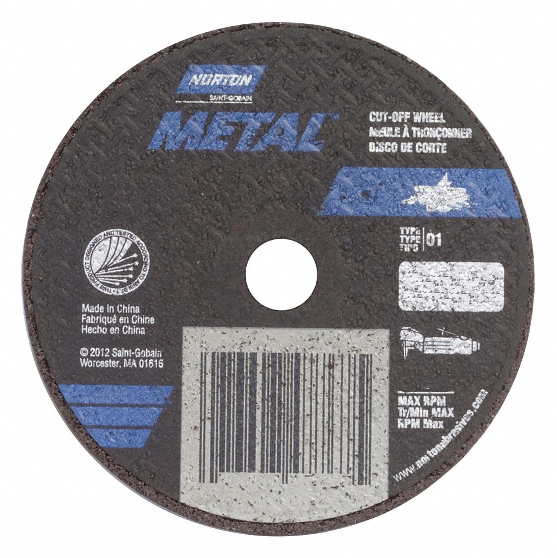 ABRASIVE CUT-OFF WHEEL,3/8 IN,19,100 RPM