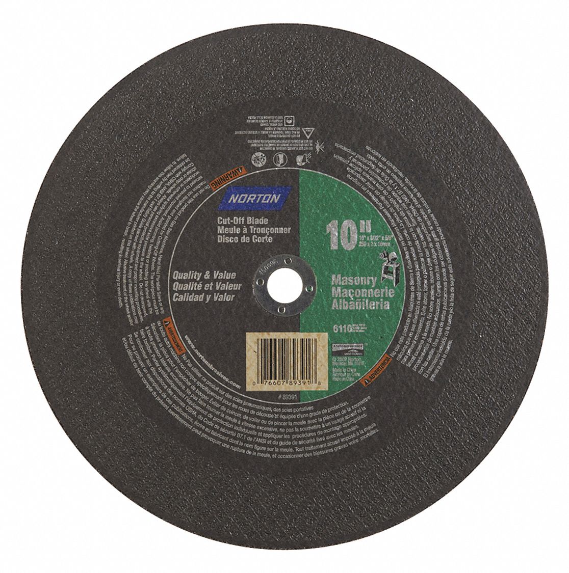 NORTON Abrasive CutOff Wheel 10 in Abrasive Wheel Dia, Silicon
