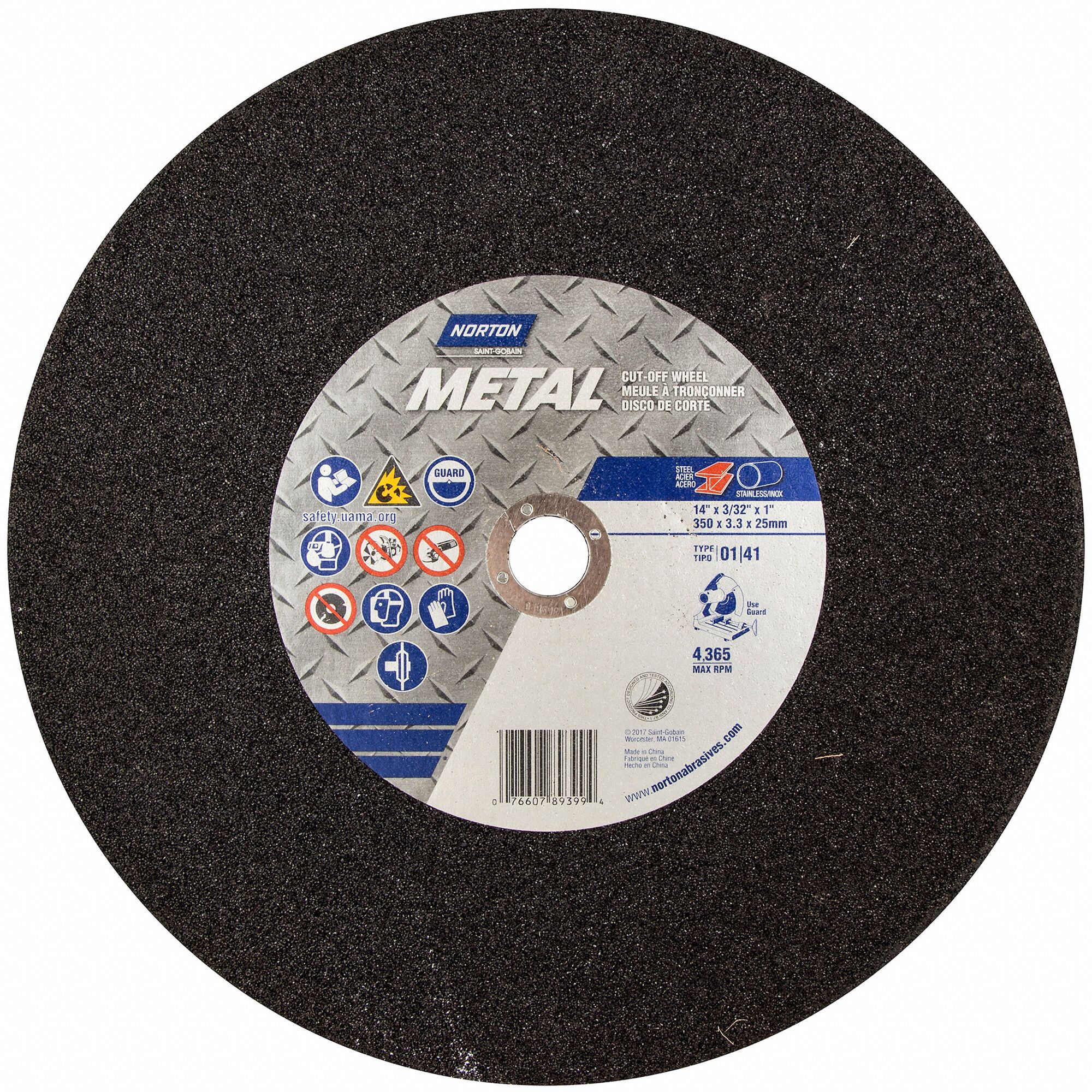 NORTON 14 in, Type 1 Aluminum Oxide Abrasive CutOff Wheel, 1 in Arbor