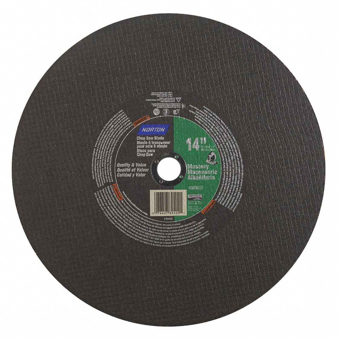 NORTON 14 in, Type 1 Silicon Carbide Abrasive CutOff Wheel, 1 in Arbor Hole Size, 7/64 in