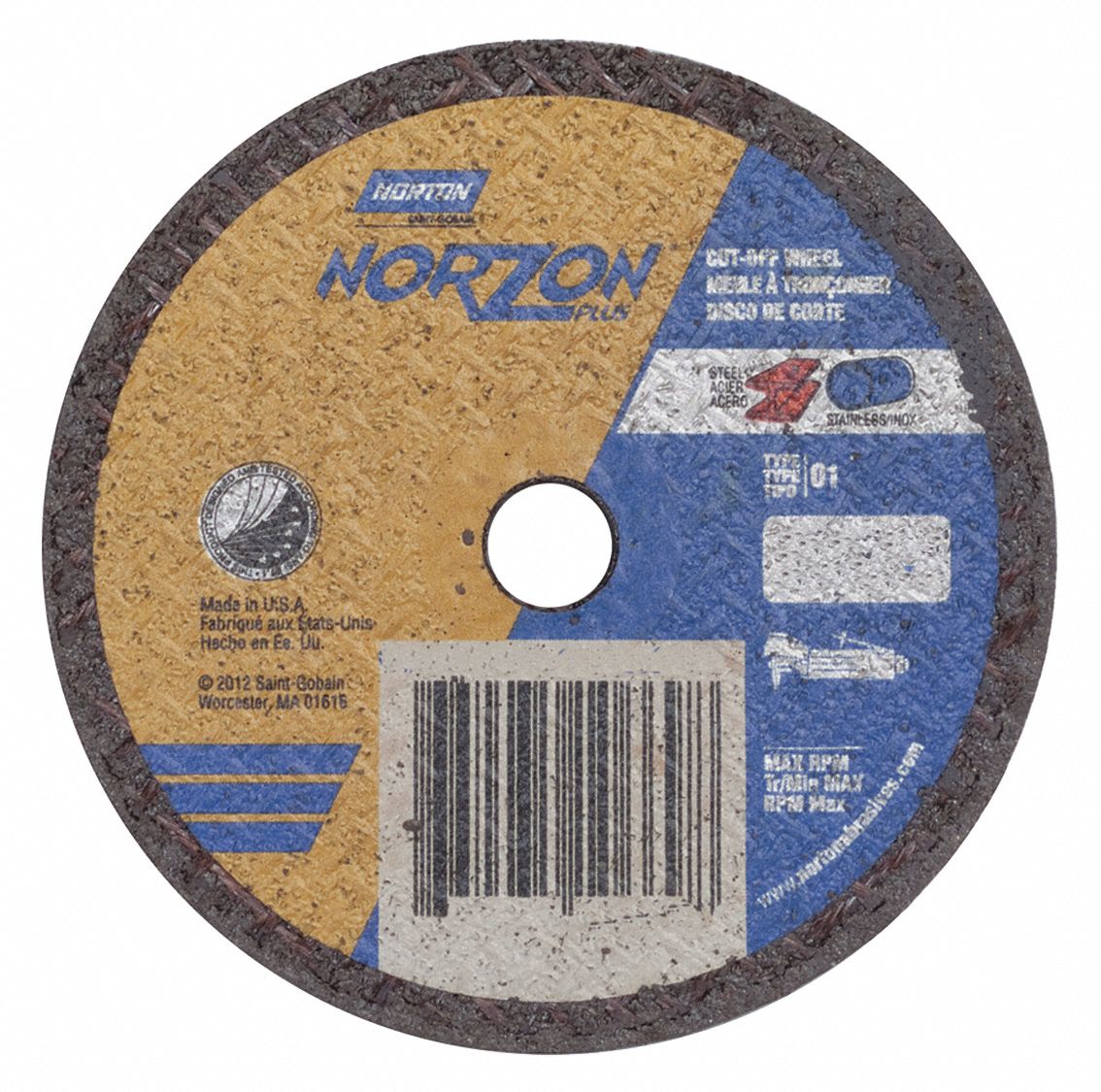NORTON Abrasive CutOff Wheel 3 in Abrasive Wheel Dia, Ceramic, Type 1