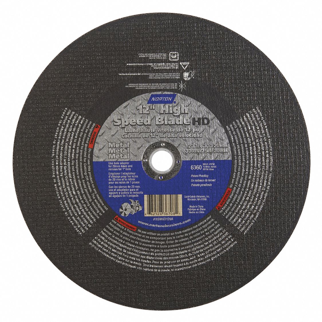 ABRASIVE CUT-OFF WHEEL, TYPE 1, 12 IN X 1/8 IN, 20 MM/1 IN ARBOUR, ALUMINUM OXIDE, 24 GRIT