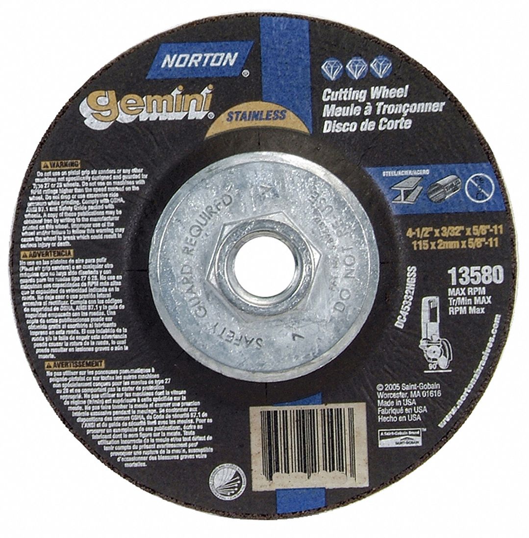 DEPRESSED CENTRE CUT-OFF WHEEL, TYPE 27, 4½ IN X 3/32 IN X ⅝