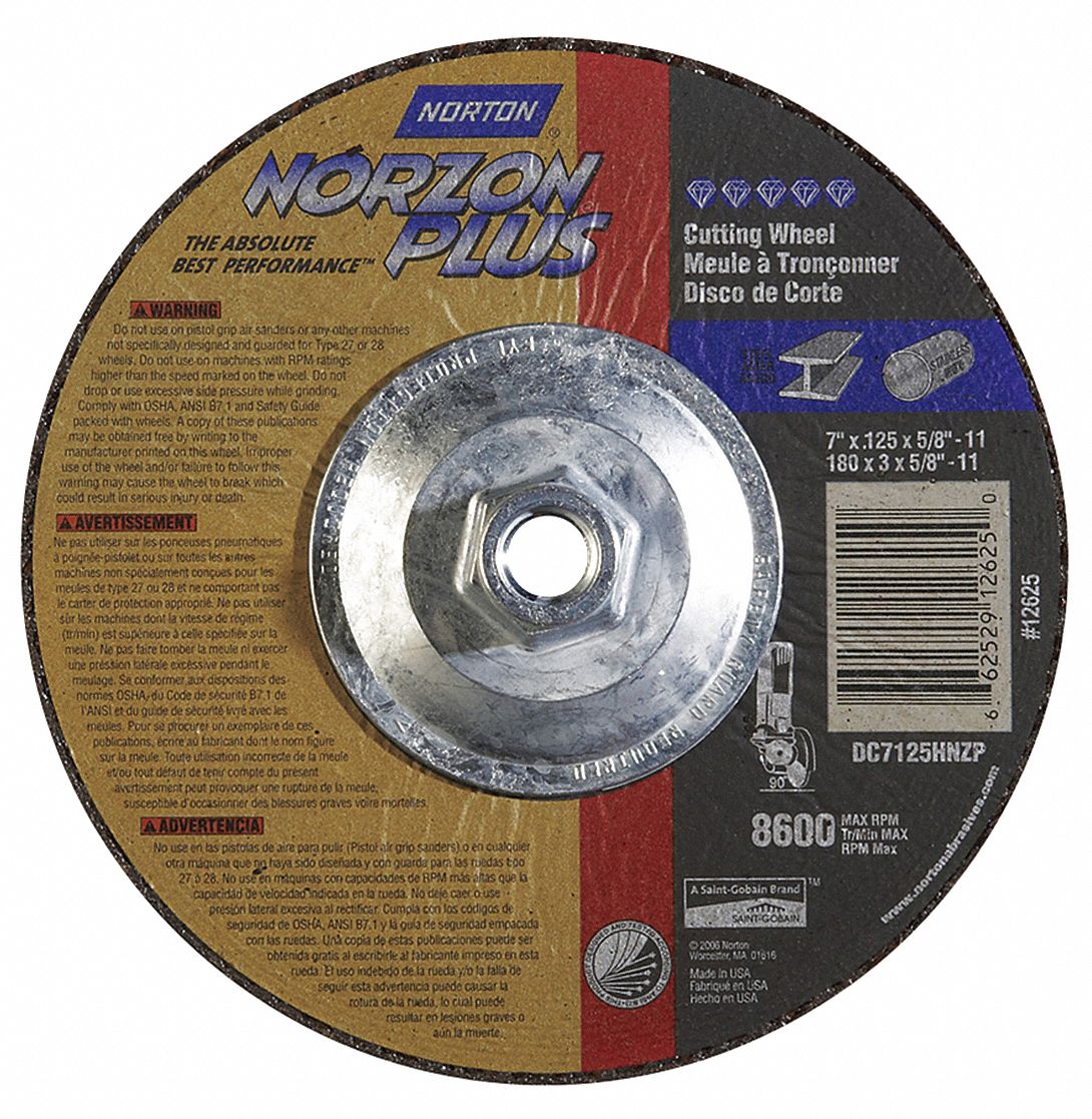 DEPRESSED CENTRE CUT-OFF WHEEL, TYPE 27, 7 IN X 1/8 IN X ⅝