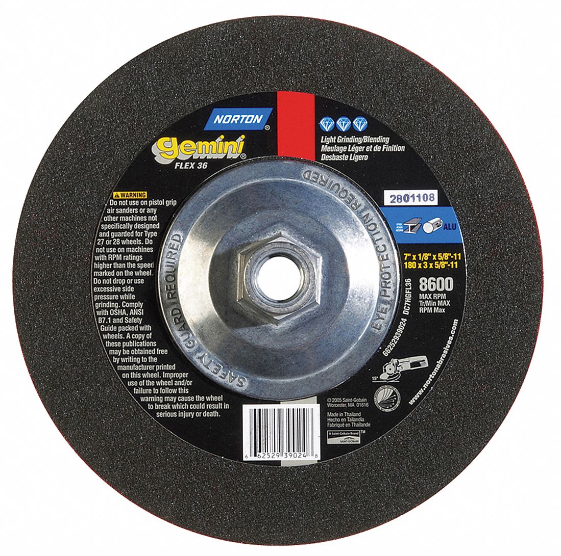 DEPRESSED CENTRE GRINDING WHEEL, TYPE 27, 7 IN X 1/8 IN X ⅝