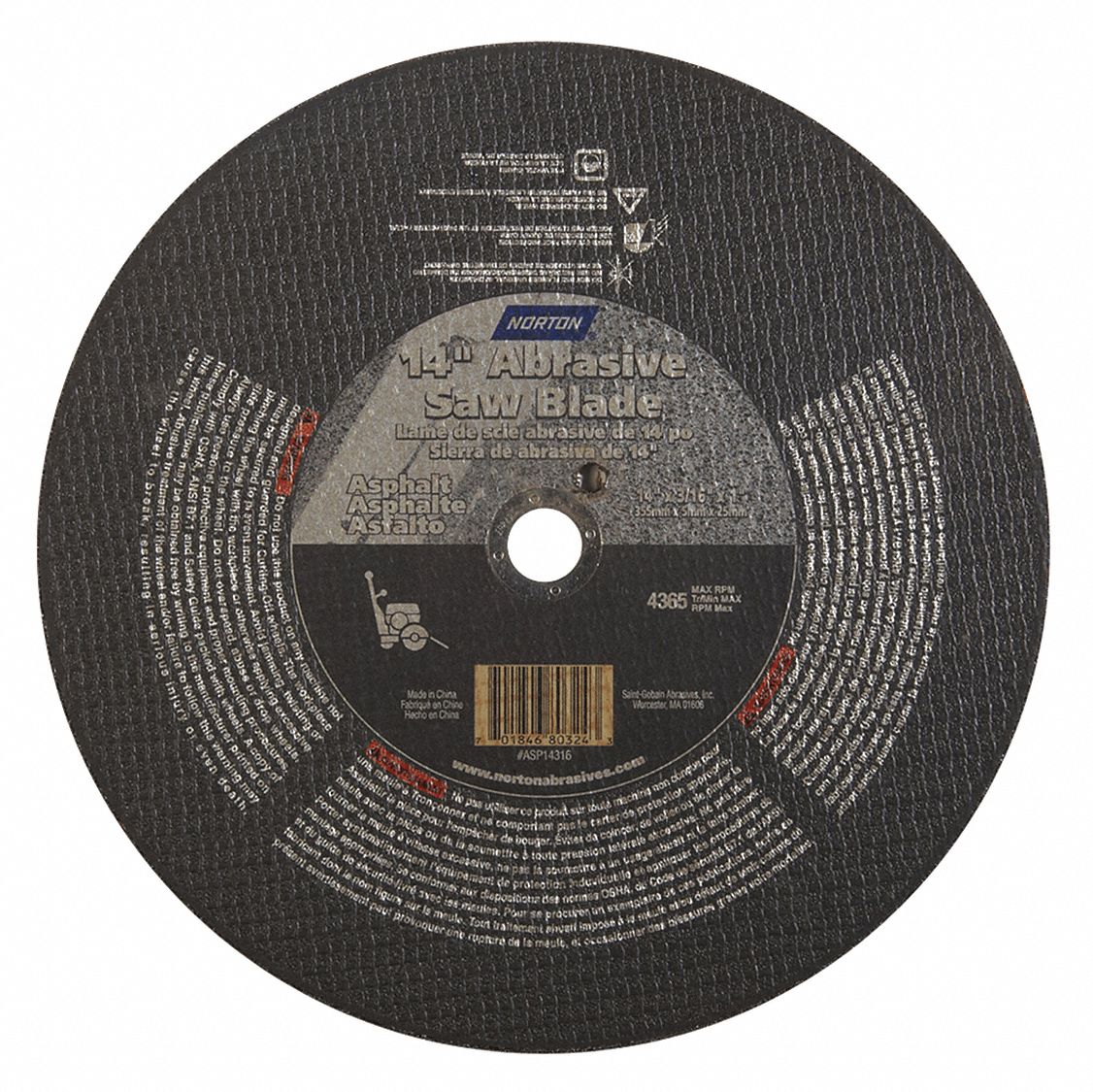 NORTON 14 in, Type 1 Silicon Carbide Abrasive CutOff Wheel, 1 in Arbor