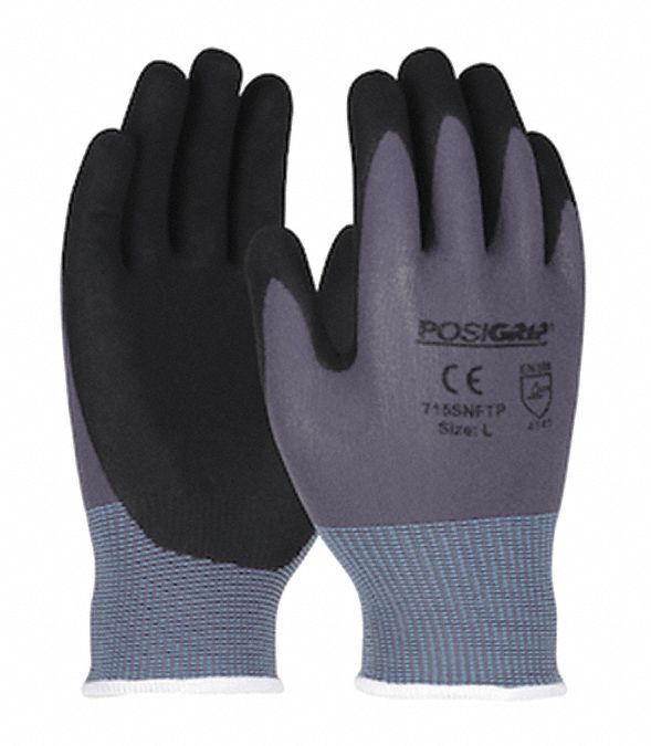 Coated Gloves: L ( 9 ), Sandy, Foam Nitrile, Palm, Dipped, ANSI Abrasion Level 3, 12 PK