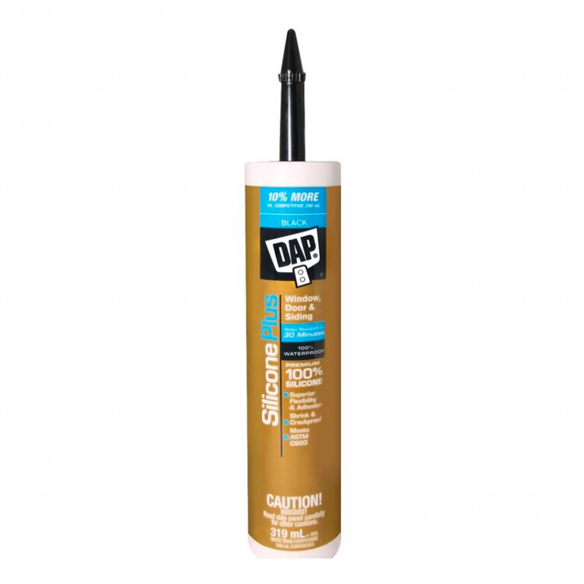 SILICONE PLUS SEALANT FOR WINDOW, DOOR, AND SIDING, MILDEW-RESIST, ONE COMPONENT, BLACK, 319ML