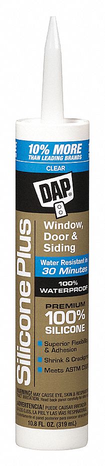 SILICONE PLUS SEALANT FOR WINDOW, DOOR, AND SIDING, MILDEW-RESIST, ONE COMPONENT, CLEAR, 319ML