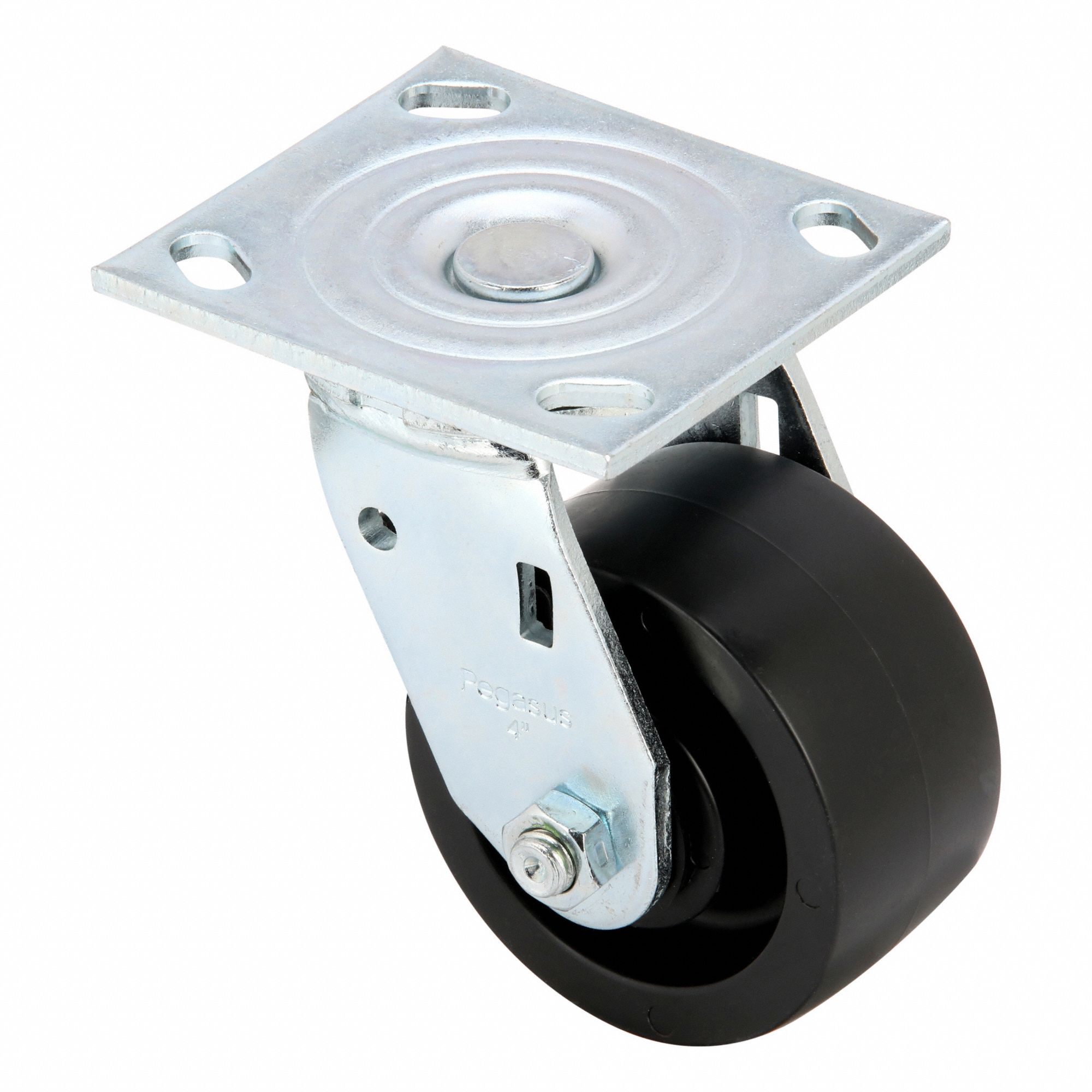 Plate Caster: Swivel, No Brake, Polypropylene, 4 in Wheel Dia, 2 in Wheel Wd, Slot