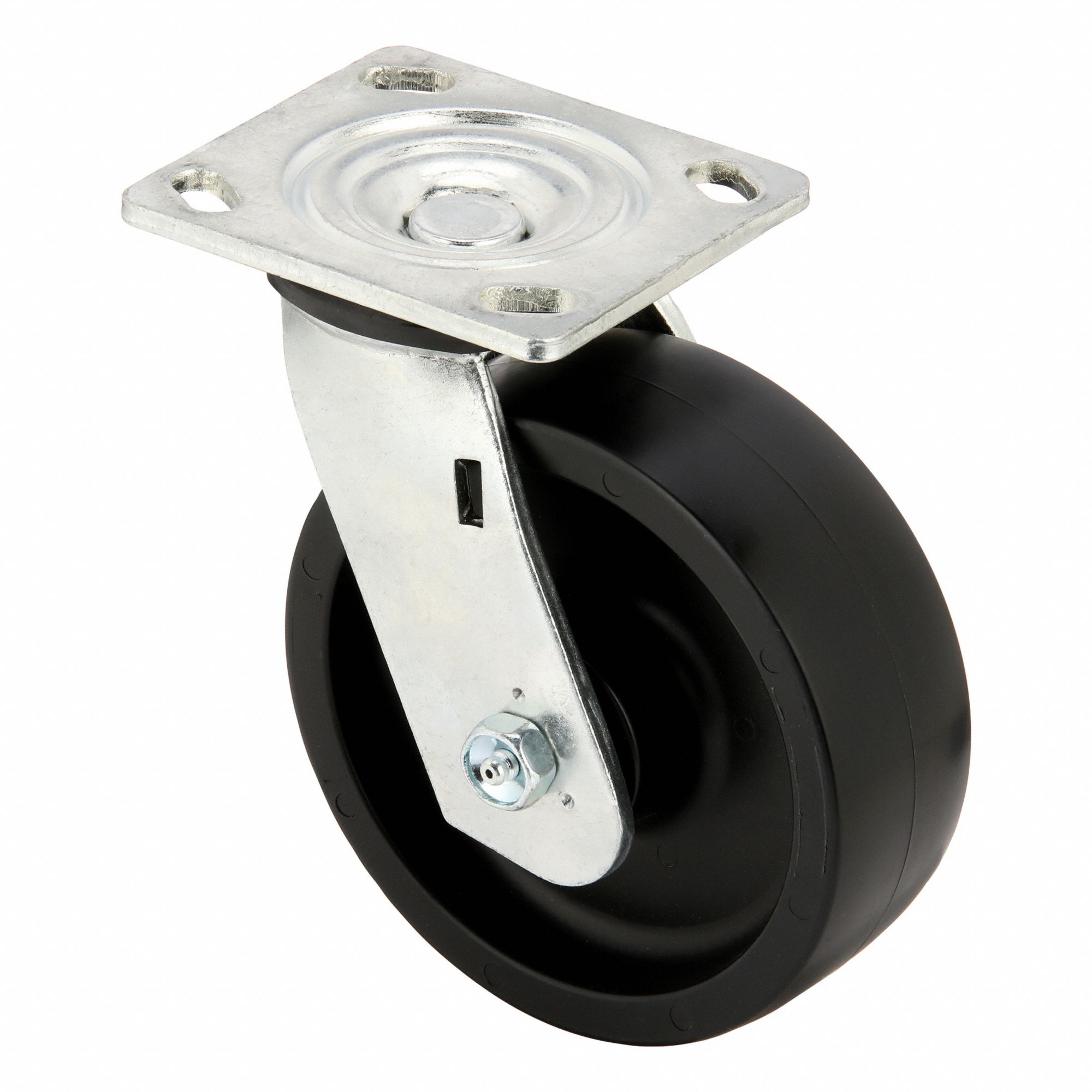 Plate Caster: Swivel, No Brake, Polypropylene, 6 in Wheel Dia, 2 in Wheel Wd, Slot