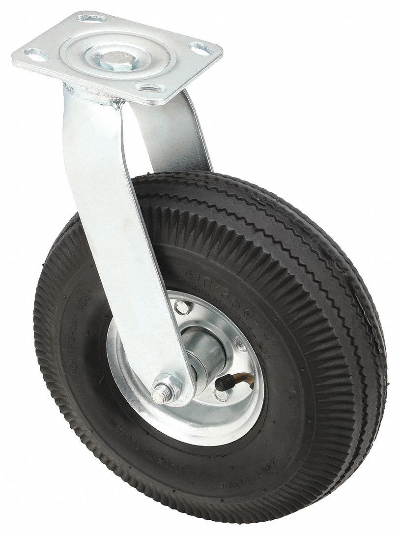 Plate Caster: Swivel, Steel, 10 in Wheel Dia., 3 in Wheel Wd, 11 1/2 in Mounting Ht