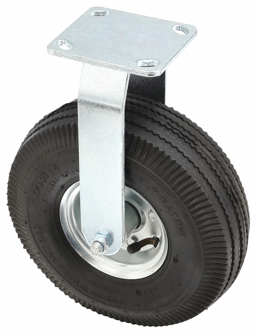 Plate Caster: Rigid, Steel, 10 in Wheel Dia., 3 in Wheel Wd, 9 1/2 in Mounting Ht