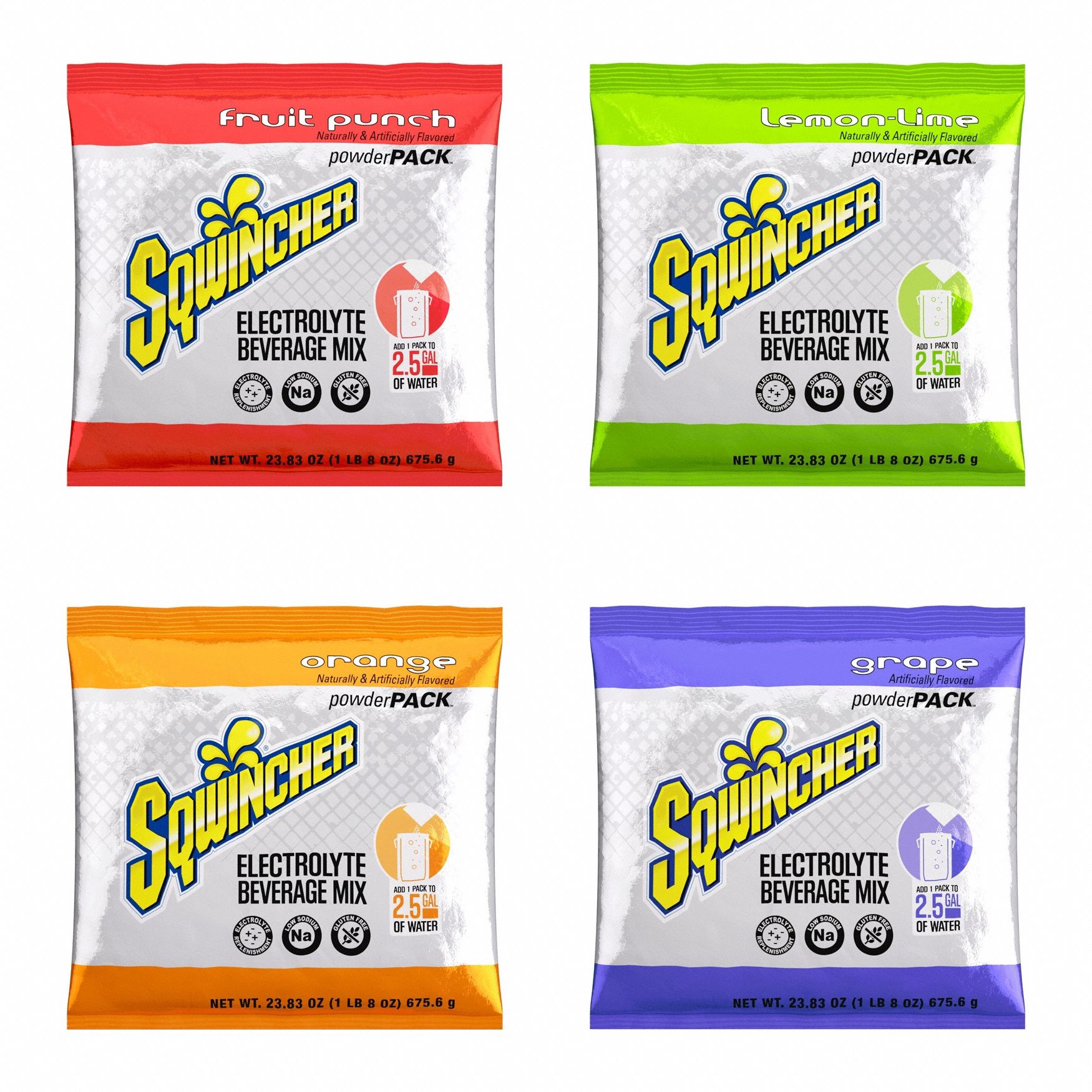 Sports Drink Mix: Fruit Punch/Grape/Lemon-Lime/Orange, Bulk, 2.5 gal Yield per Pack, 32 PK