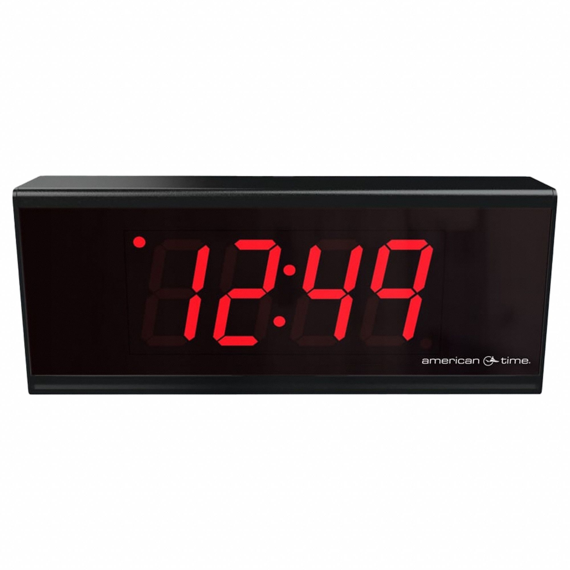 Digital Clock: LED, 4 Digits, 5 1/8 in Ht, 12 1/4 in Wd, Electric Powered, Wall