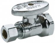 Water Supply Stop: 1/2 in FIP, 3/8 in Compression, Chrome-Plated Brass, 1/4-Turn