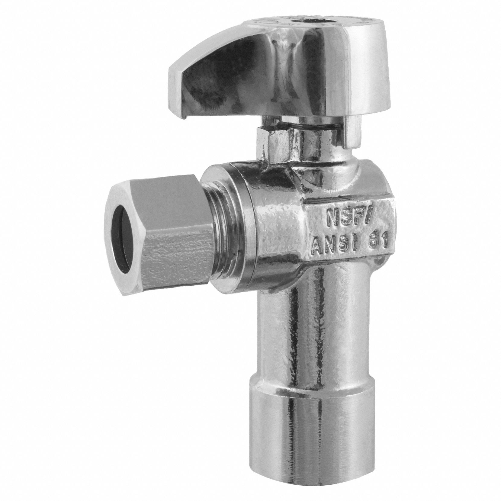 Water Supply Stop: 1/2 in Sweat, 3/8 in Compression, Chrome-Plated Brass, Angle Body